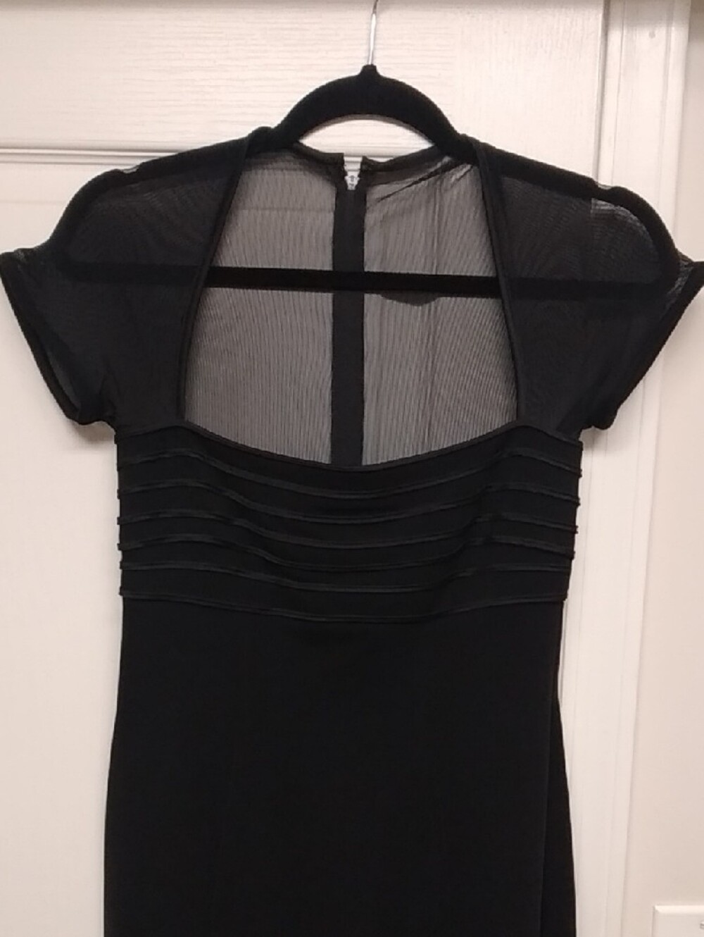 Vtg Tadashi Women's Black Sheath Dress with Sheer Yoke and Pintuck Detail Size 6 - Picture 2 of 10